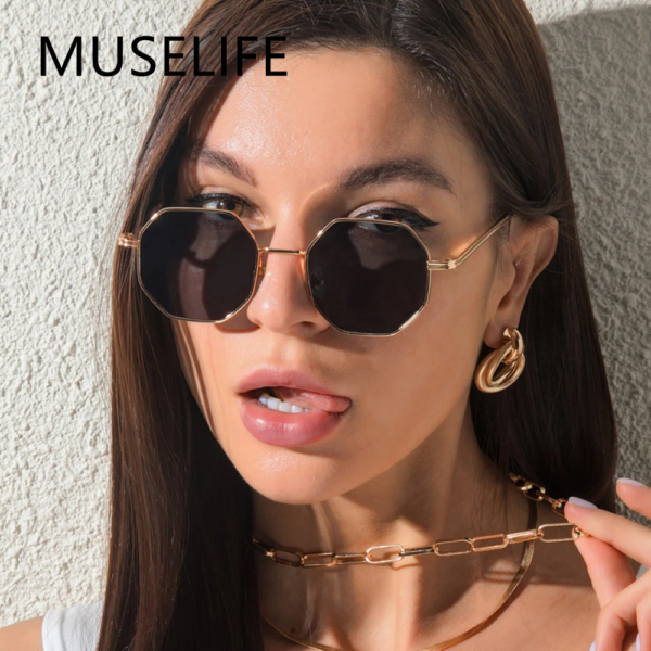 Polygon Sunglasses Men Vintage Octagon Metal Sunglasses for Women Luxury Brand Goggle Sun Glasses Ladies Gafas De Sol