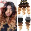 Brazilian Body Wave Bundles with Closure 1B/4/27 Blonde Remy Hair Bundles with Closure Ombre Human Hair Bundles with Closure