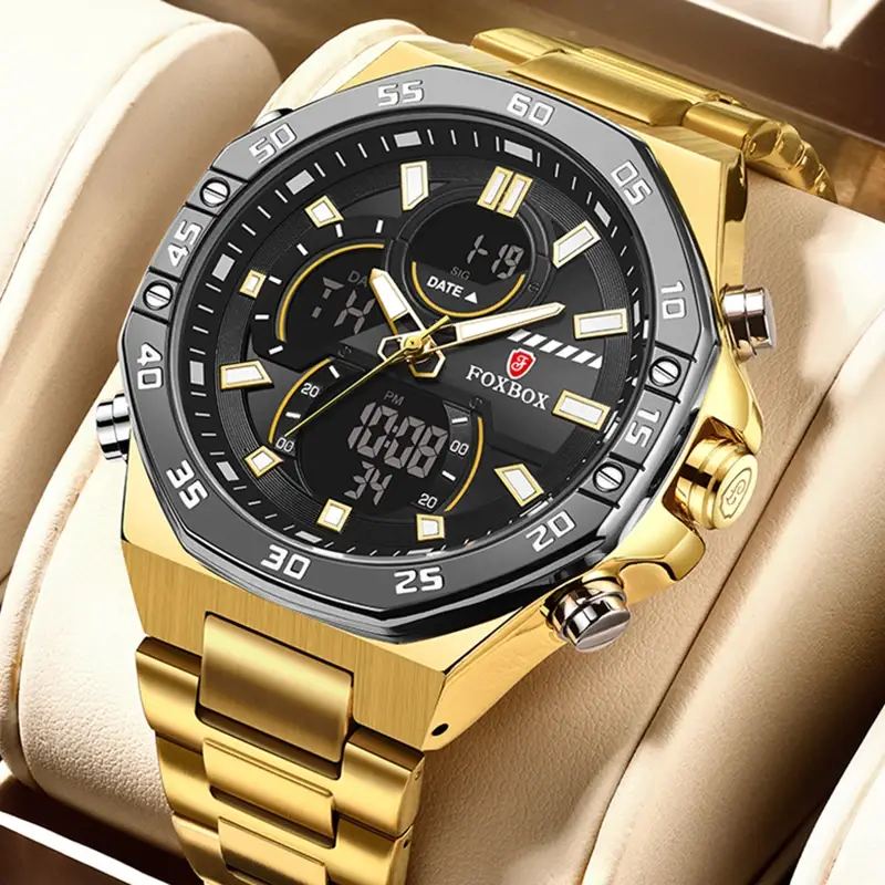 LIGE Dual Display Watches for Men Fashion Business Waterproof