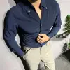Long-Sleeved Slim Shirts Men Solid Color V-Neck