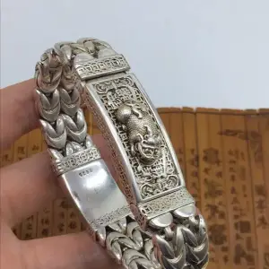 Asian Chinese Old Miao Silver Hand Cast Statue Bracelet Jewel Cool Gift