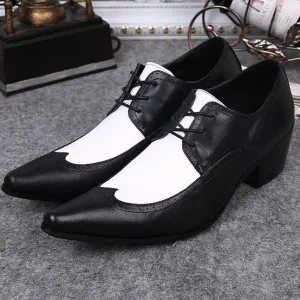 Black White Genuine Leather Mens Dress Shoes