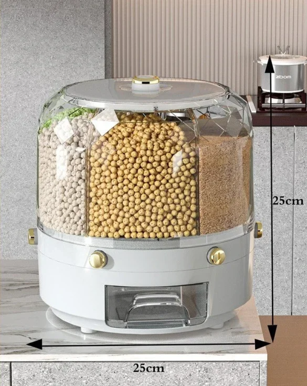 360° Rotating Rice Dispenser – Sealed Dry Food & Cereal Storage Container (9KG Capacity)
