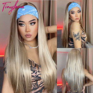Chocolate Brown Mixed Golden Blonde Long Straight Synthetic Women'S Headband Wigs Bohemian Hair for Black Women Fake Hair