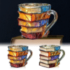 Painted Book Mug 11Oz Novelty 3D Painted Books Coffee Mug Unique Colorful Resin Books Stack Coffee Cup Collection Gifts