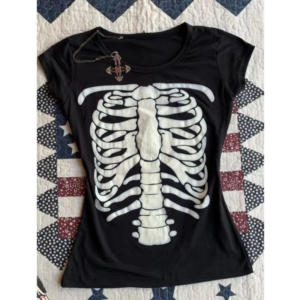 Skulls Punk T Shirt Women Slim Gothic Street Vintage Black Short Tops Dark Crop Top Femme T Shirts Sexy Y2K Clothing 2000S Tees
